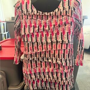 Striped Geometric Ruffle Layer Top in Pink and Black p13